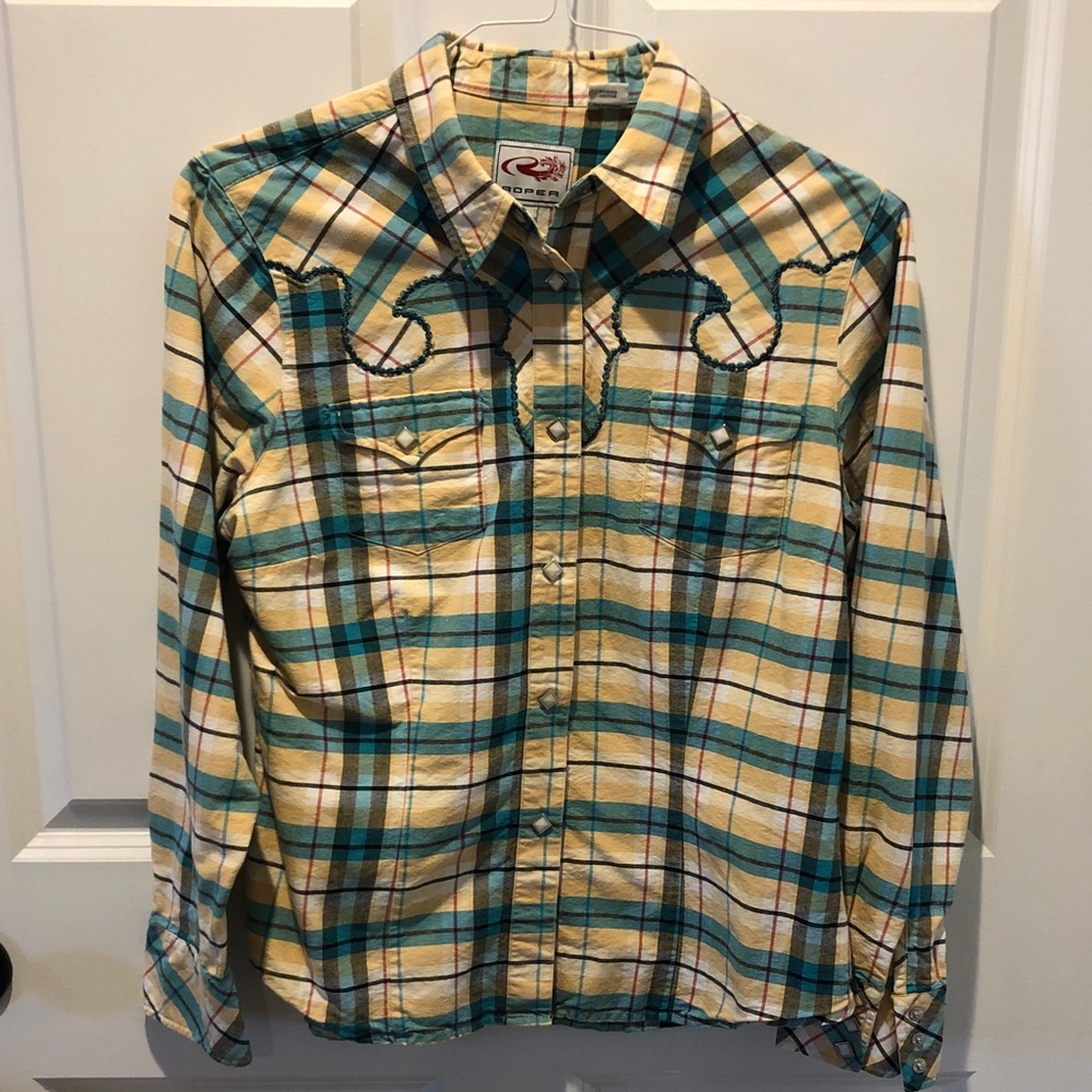 Wrangler Yellow and Blue Plaid Western Shirt